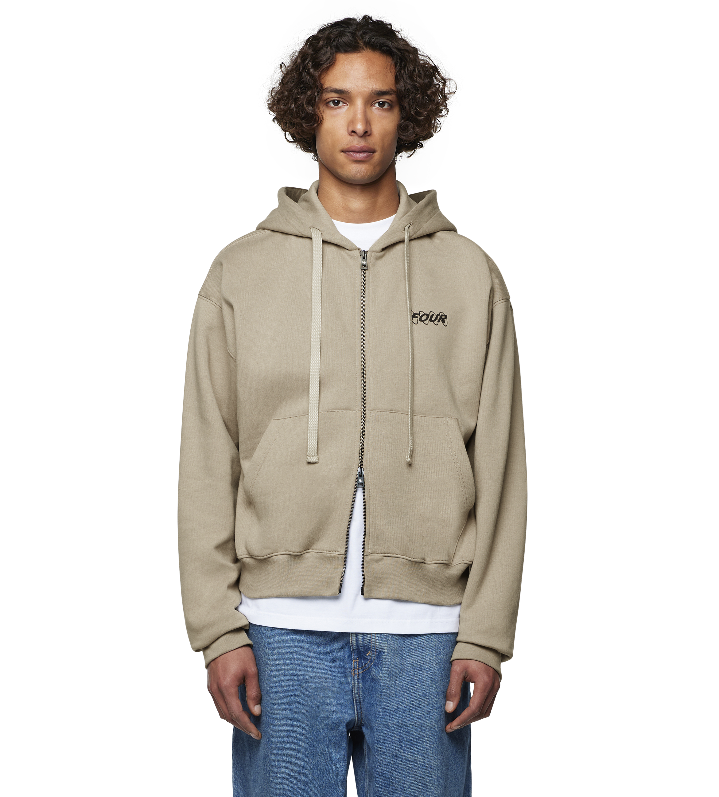 LOGO BOXY ZIP-UP HOODIE Vintage Khaki 