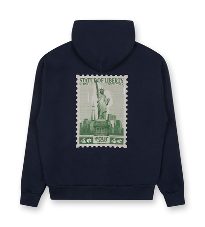 NY Stamp Statue of Liberty Hoodie Marine Blue