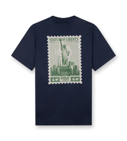 NY Stamp Statue of Liberty T-shirt Marine Blue
