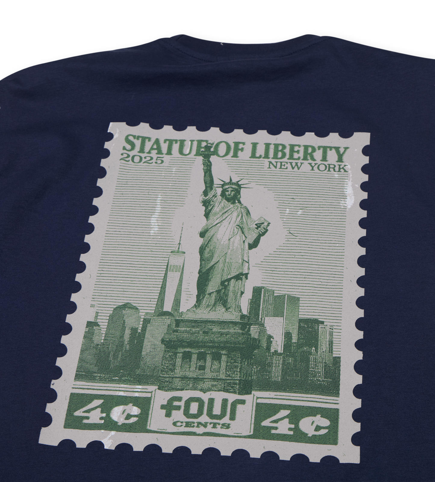 NY Stamp Statue of Liberty T-shirt Marine Blue
